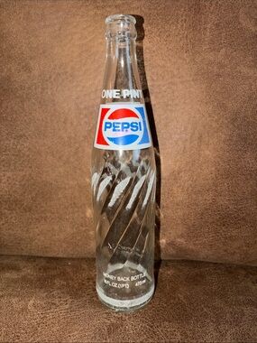 Pepsi Spiral Glass Bottle with Red, Blue, White Logo